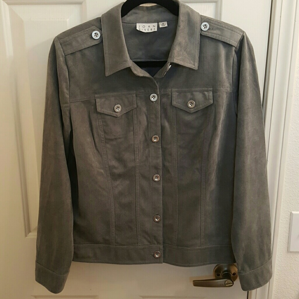Grey faux suede jeans-style jacket, runs large